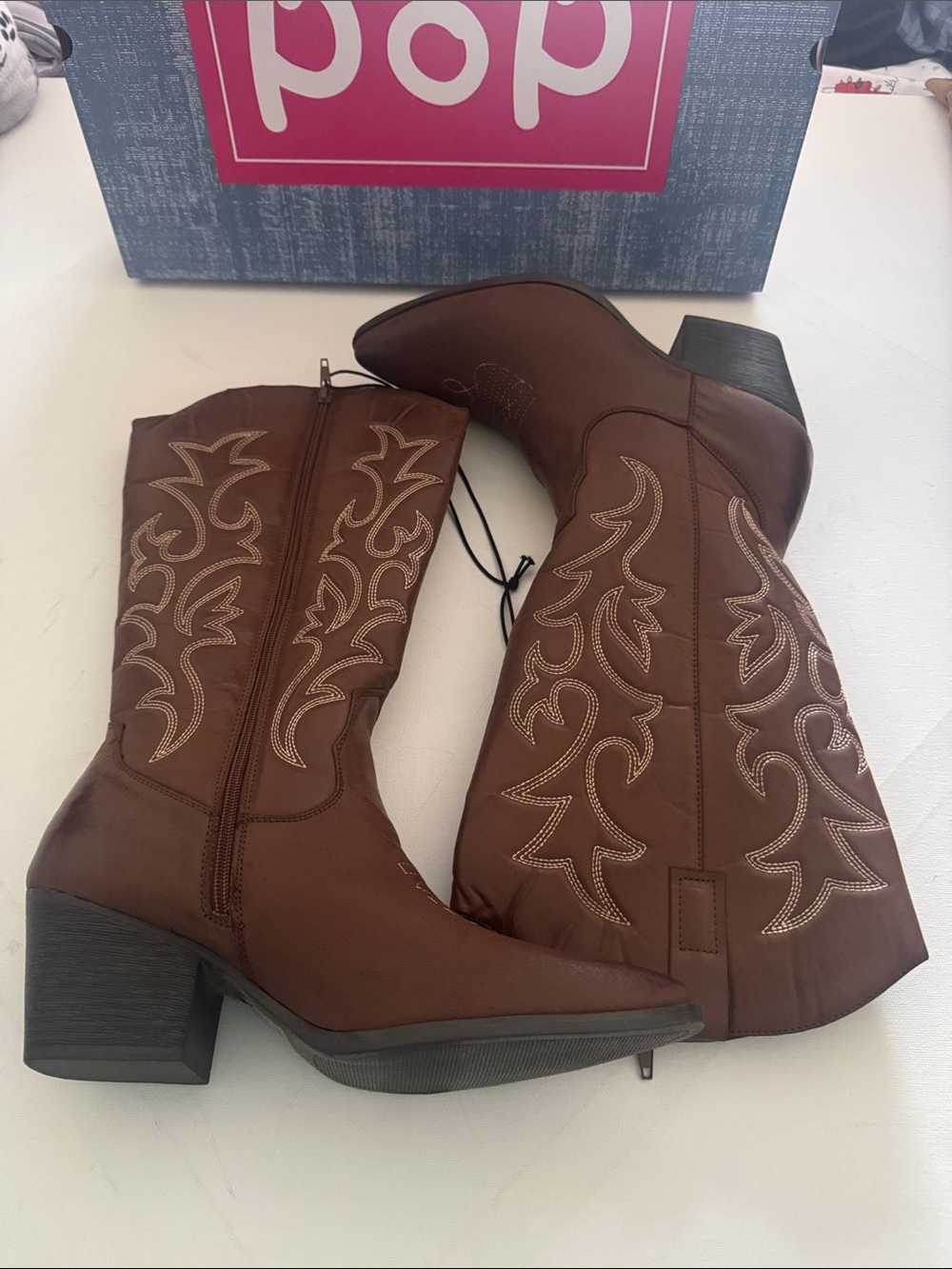 Brown Western Boots Womens 10 Pop